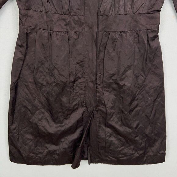 Eileen Fisher Coat Womens XS Steel Satin Metallic Jacket Crinkled Trench Luxury - Picture 3 of 13